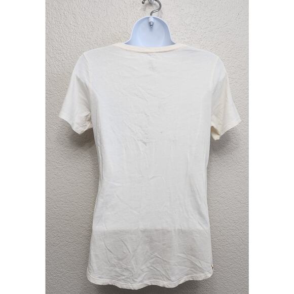 Old Navy Cream Geo Print Relaxed T Shirt XS Lightweight V Neck Short Sleeves - Picture 2 of 4